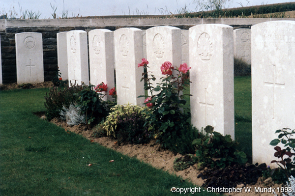 Image of EC Perkin's 4503 headstone 1998, Commonwealth War Graves Cemetery, Grass Lane, Flers