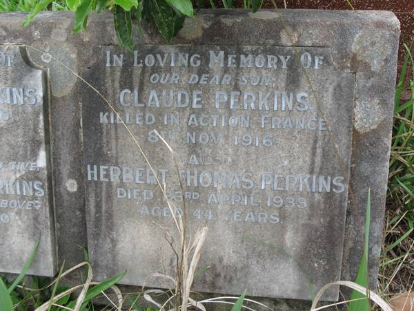Image of the Perkin's memorial for Claude, Rookwood Cemetery, NSW