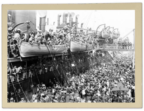 Image of the troopship HMAT Nestor (A71) loaded with soldiers