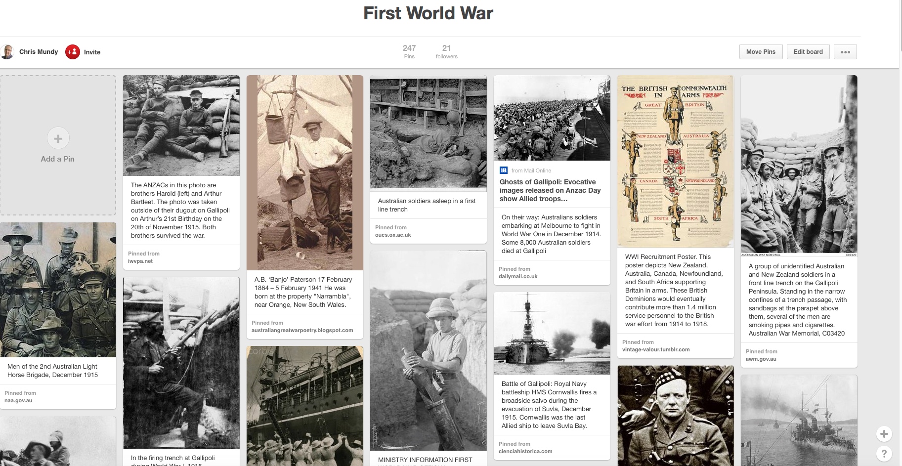 Image of Chris Mundy's Pinterest Gallery on the First World War